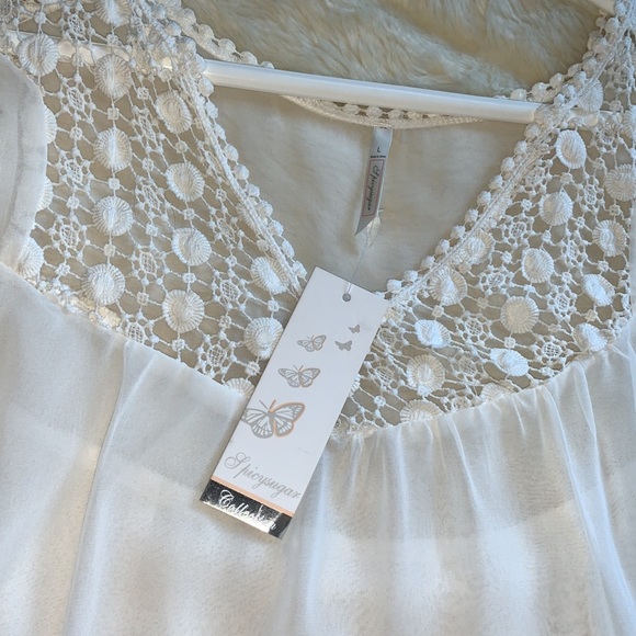 ivory chiffon sheer layered puff slv babydoll tunic blouse top L - Picture 7 of 11